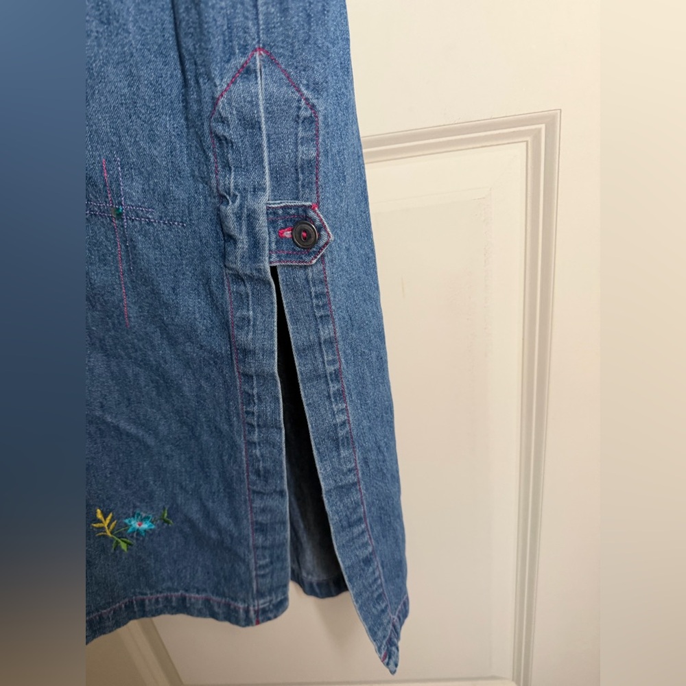 90’s studio ease Embroidered Denim maxi dress sz 12 picnic casual cottage - Picture 7 of 8